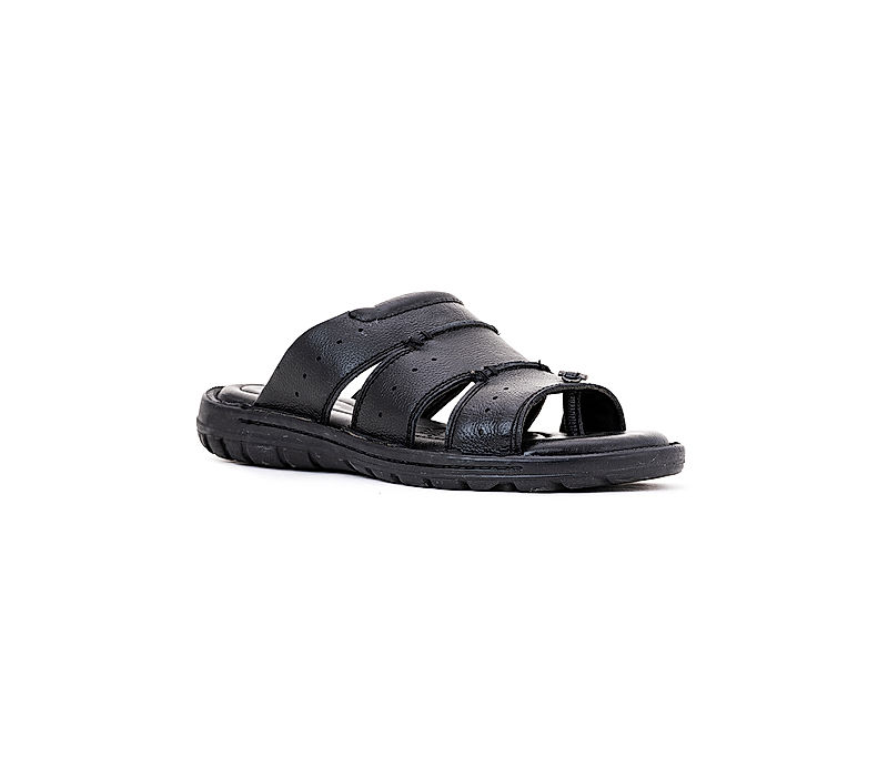 KHADIM British Walkers Black Leather Slip On Sandal for Men (5050096)