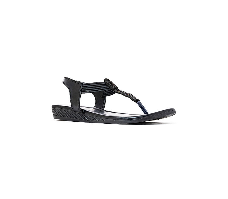 KHADIM Black Flat Slingback Sandal for Women (6510906)