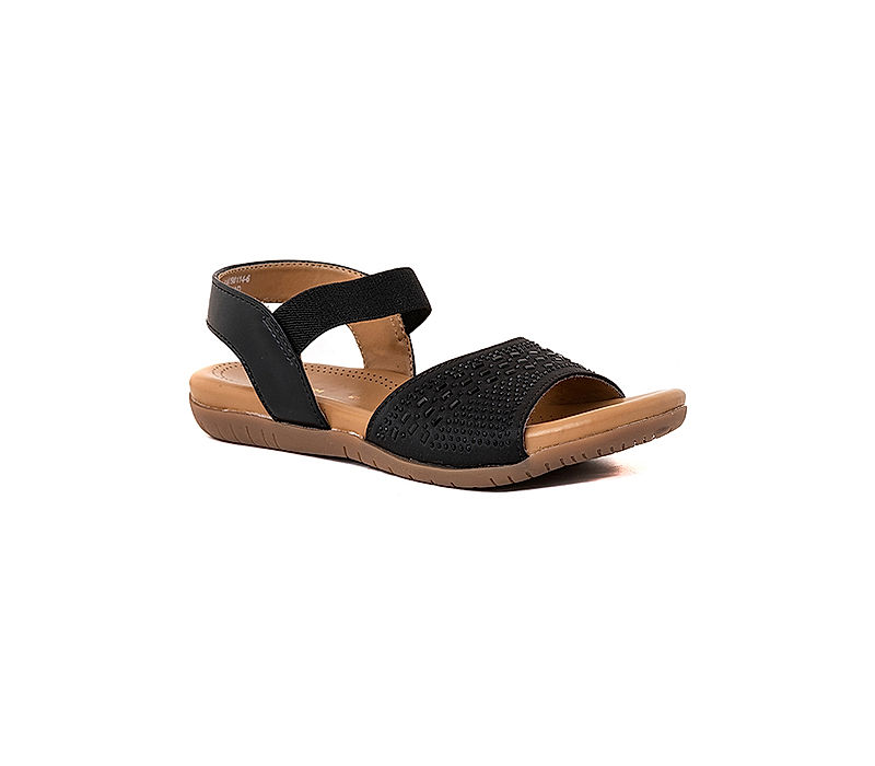 KHADIM Black Flat Slingback Avarca Sandal for Women (1147906)