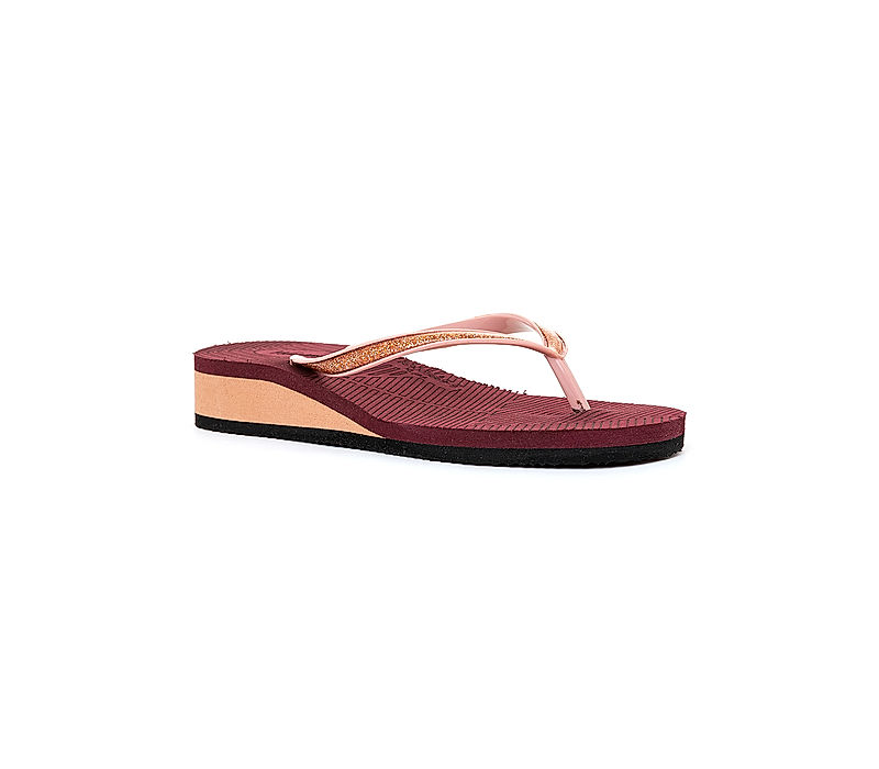 KHADIM Waves Mauve Wedge Heel Thong Slippers for Women (6690055)