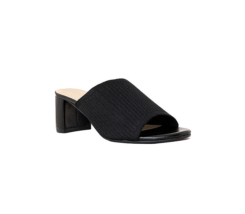 KHADIM Sharon Black Block Heel Mule Slip On Sandal for Women (6890116)