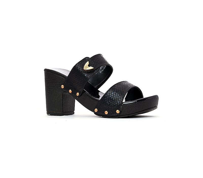 KHADIM Cleo Black High Heel Block Slip On Sandal for Women (2783606)