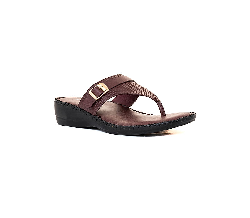 KHADIM Softouch Burgundy Wedge Heel Slip On Sandal for Women (2661395)