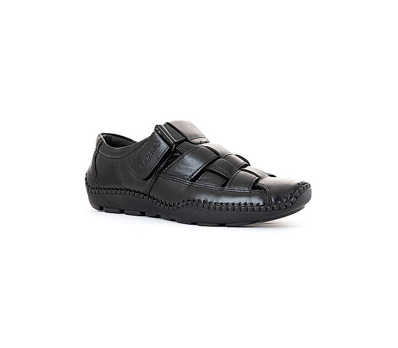 KHADIM Lazard Black Leather Roman Sandal Shoe for Men (6940036)