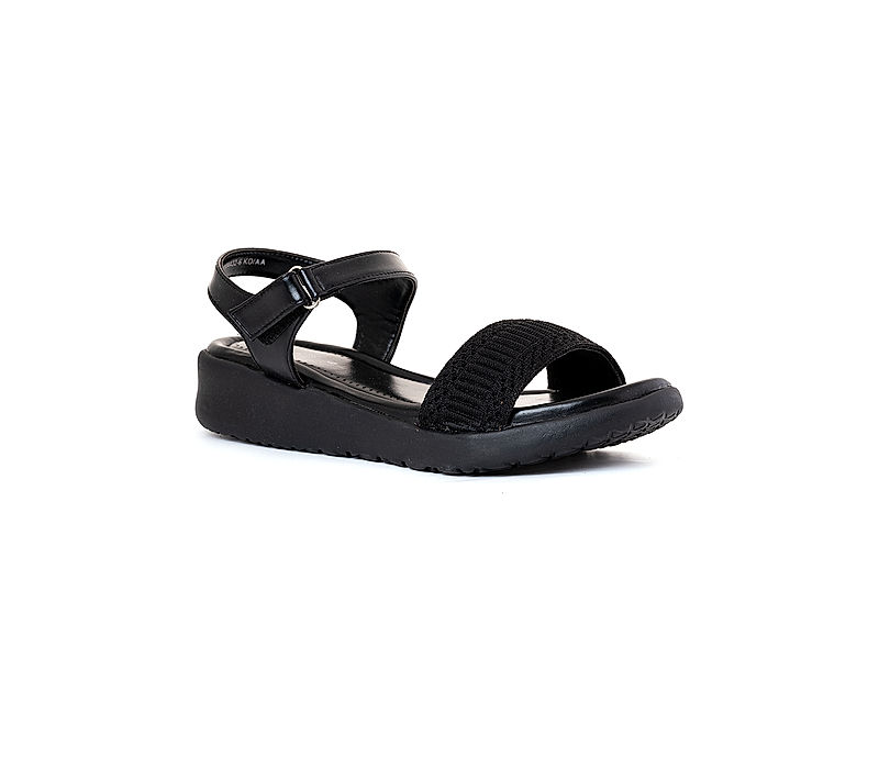 KHADIM Softouch Black Wedge Heel Sandal for Women (4321046)