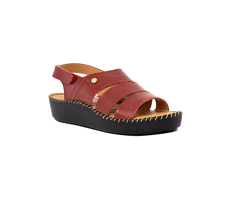 KHADIM Softouch Red Leather Platform Heel Sandal for Women (6550305)