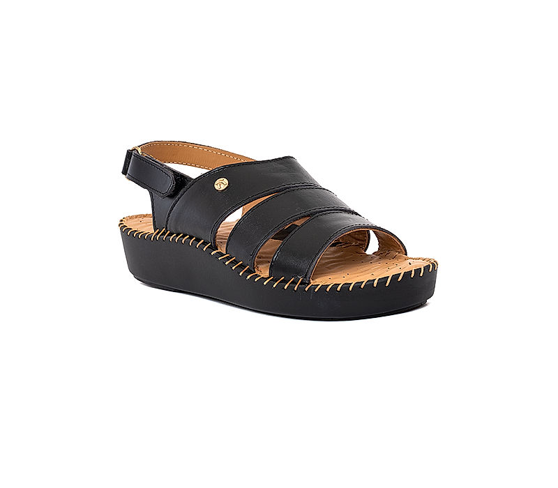 KHADIM Softouch Black Leather Platform Heel Sandal for Women (6550306)