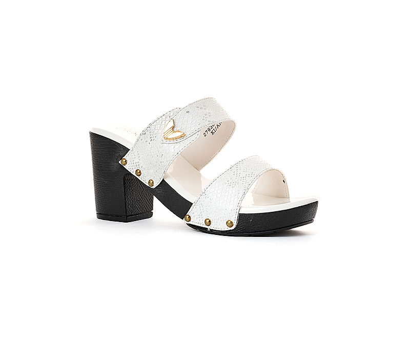 KHADIM Cleo White High Heel Block Slip On Sandal for Women (2783601)
