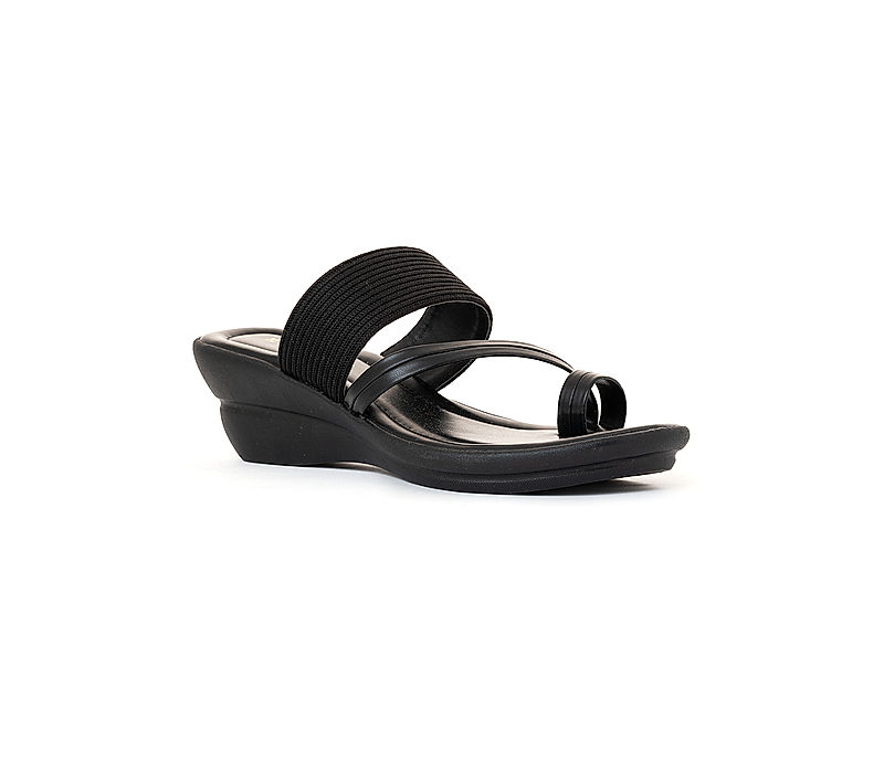 KHADIM Black Wedge Heel Slip On Sandal for Women (3453276)