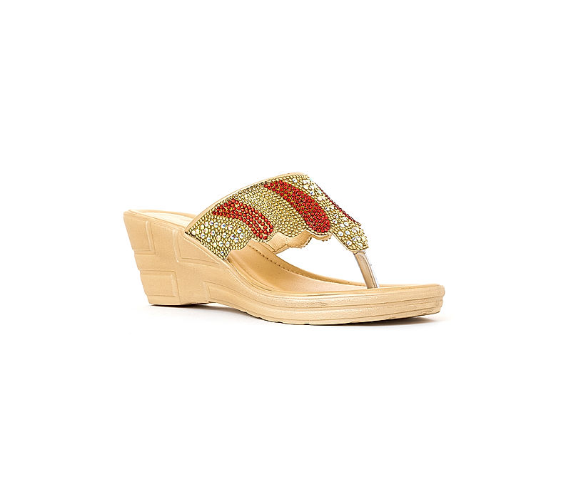 KHADIM Red Wedge Heel Slip On Ethnic Sandal for Women (5320505)
