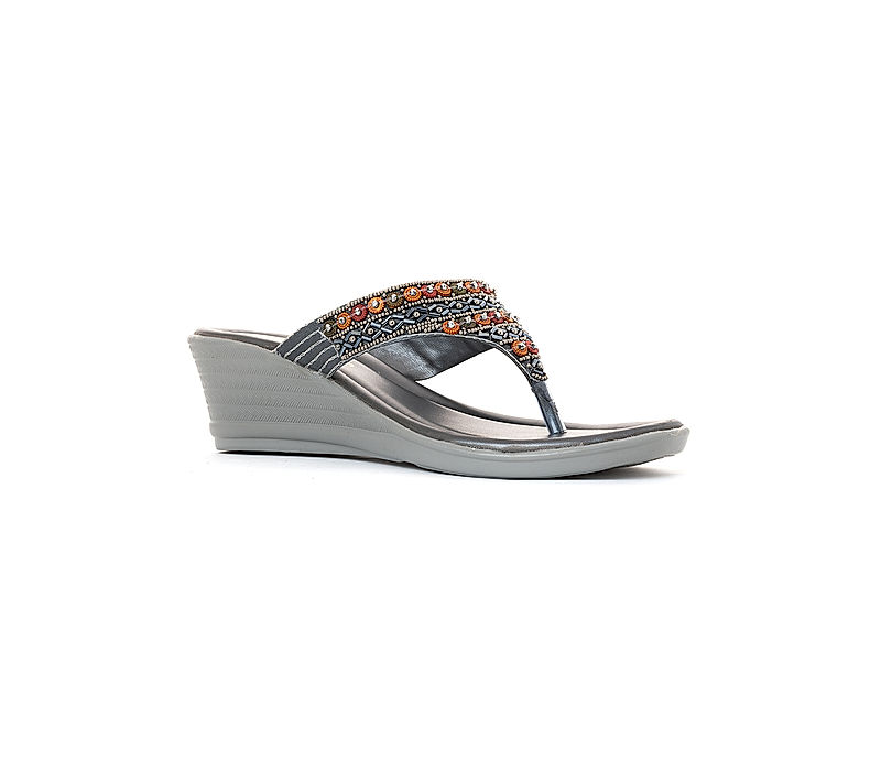 KHADIM Grey Wedge Heel Slip On Ethnic Sandal for Women (6510962)