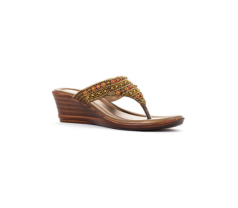 KHADIM Brown Wedge Heel Slip On Ethnic Sandal for Women (6510964)