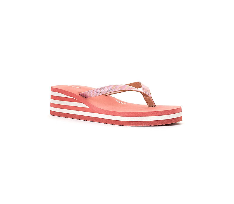KHADIM Waves Pink Wedge Heel Thong Slippers for Women (6690065)