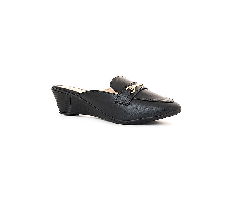KHADIM Sharon Black Wedge Heel Loafer Mule Sandal for Women (2708786)