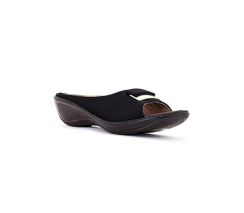 KHADIM Black Wedge Heel Mule Slip On Sandal for Women (5300276)