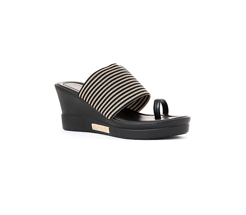 KHADIM Cleo Black High Heel Wedge Slip On Sandal for Women (5300536)