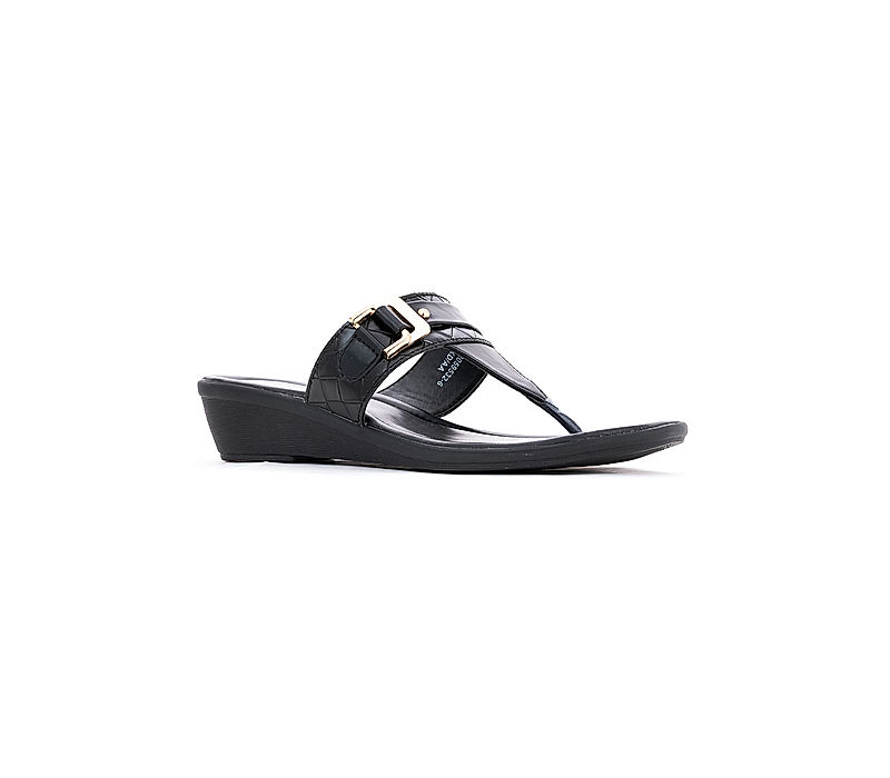 KHADIM Black Wedge Heel Slip On Sandal for Women (5320596)