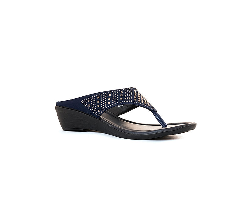 KHADIM Navy Blue Wedge Heel Slip On Sandal for Women (5320689)