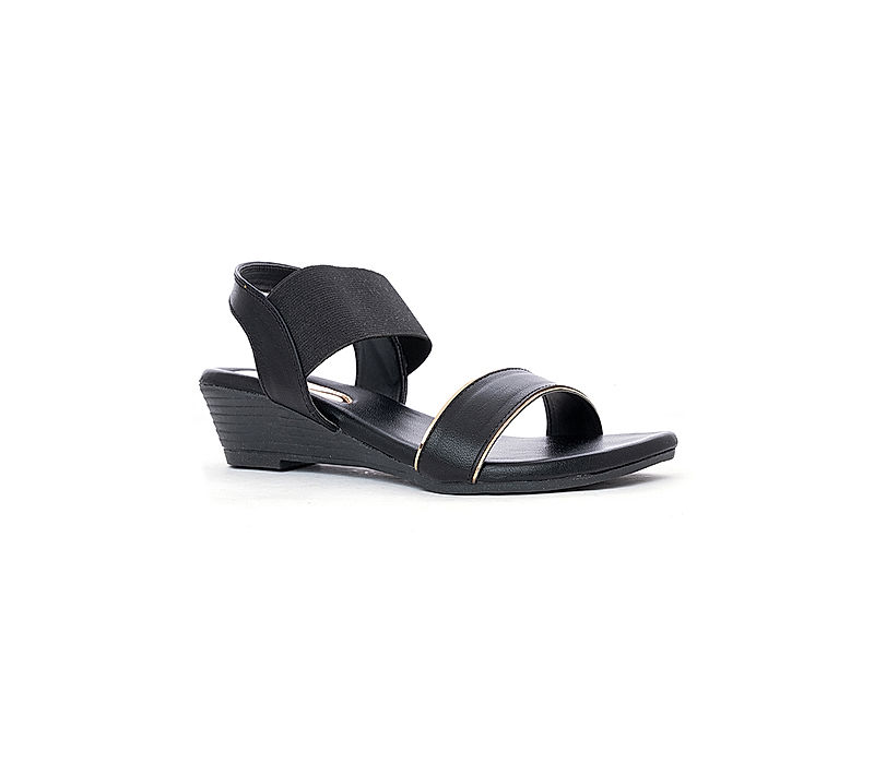 KHADIM Sharon Black Wedge Heel Slingback Sandal for Women (6510736)