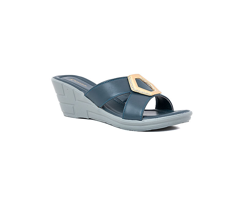 KHADIM Navy Blue Wedge Heel Mule Slip On Sandal for Women (5300639)