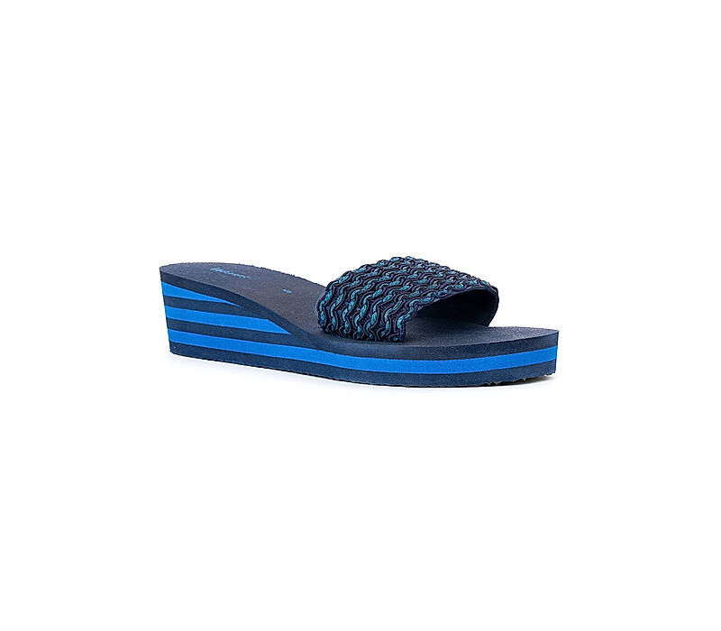 KHADIM Waves Navy Blue Wedge Heel Mule Slide Slippers for Women (6690039)