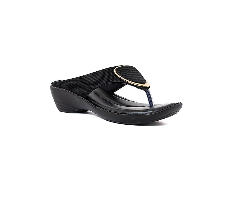 KHADIM Black Wedge Heel Slip On Sandal for Women (1659086)