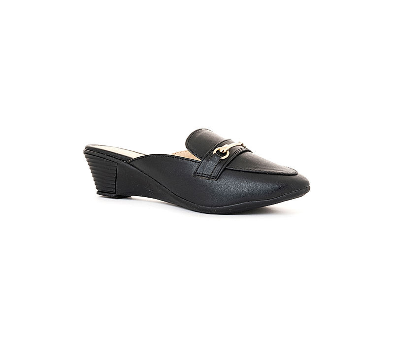 KHADIM Sharon Black Wedge Heel Loafer Mule Sandal for Women (2708786)