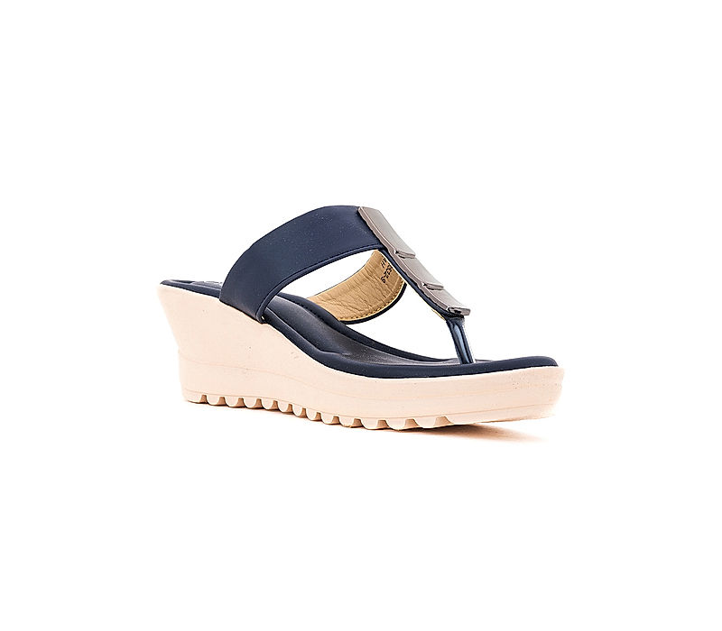 KHADIM Cleo Navy Blue Wedge Heel Slip On Sandal for Women (5320189)