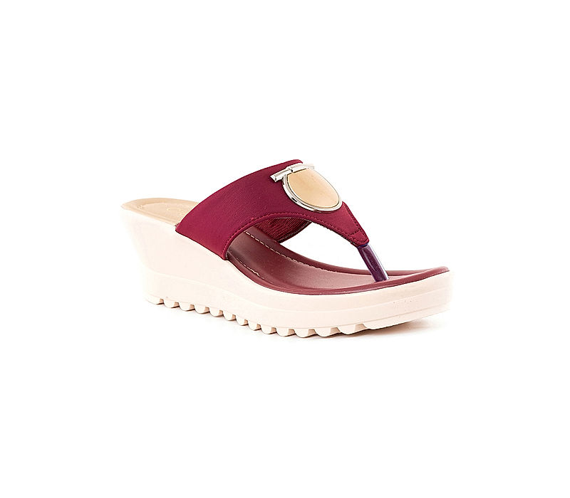 KHADIM Cleo Maroon Red Wedge Heel Slip On Sandal for Women (5320845)