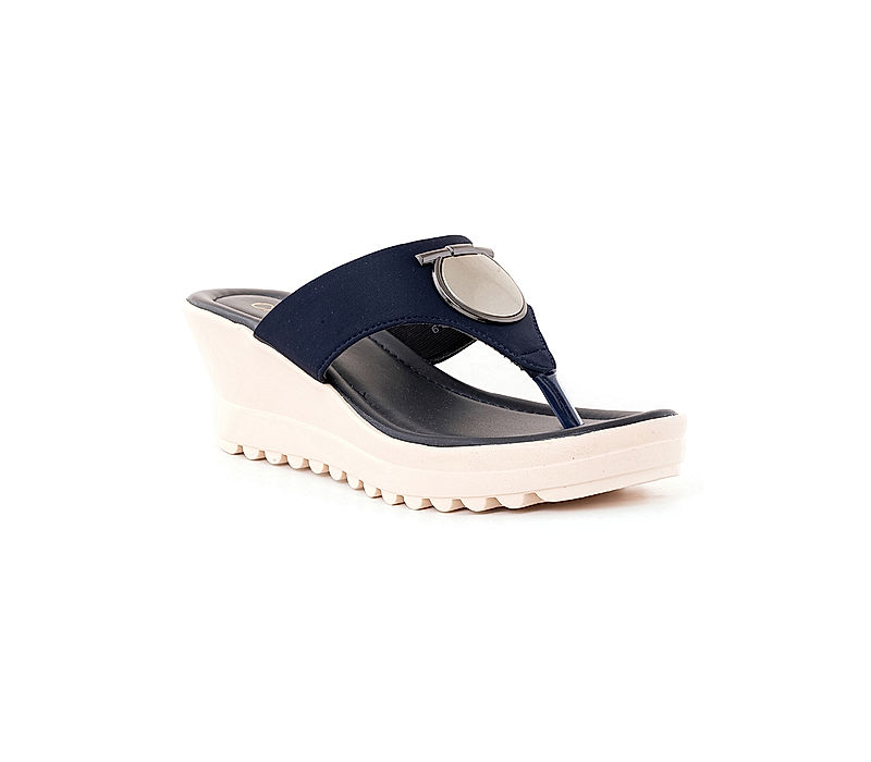 KHADIM Cleo Navy Blue Wedge Heel Slip On Sandal for Women (5320849)