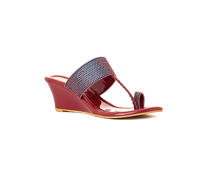 KHADIM Maroon Red Wedge Heel Kolhapuri Slip On Sandal for Women (6511105)