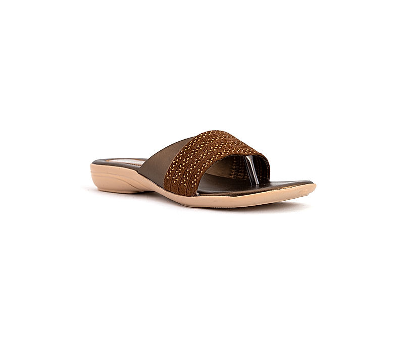 KHADIM Brown Flat Slip On Sandal for Women (6510774)