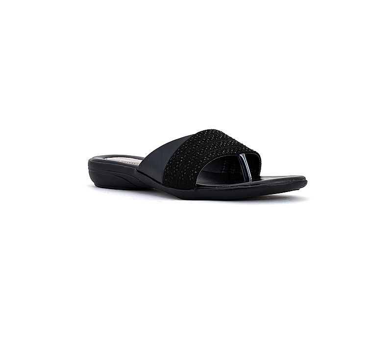 KHADIM Black Flat Slip On Sandal for Women (6510776)