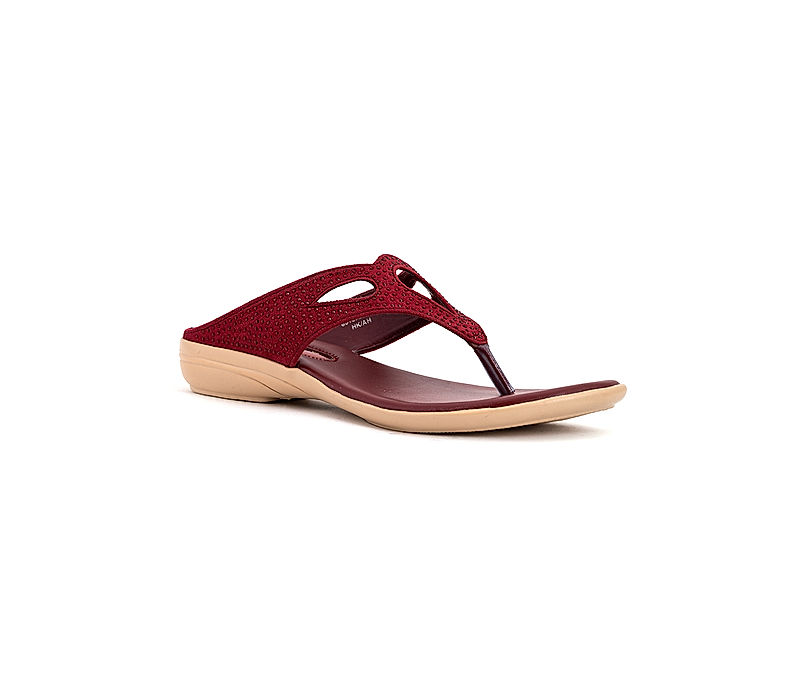 KHADIM Maroon Red Flat Slip On Sandal for Women (6510785)