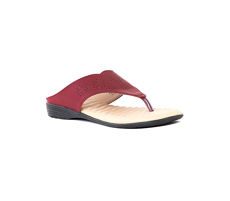KHADIM Softouch Maroon Flat Slip On Sandal for Women (3453475)