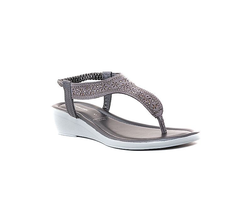 KHADIM Grey Wedge Heel Slingback Sandal for Women (4321052)