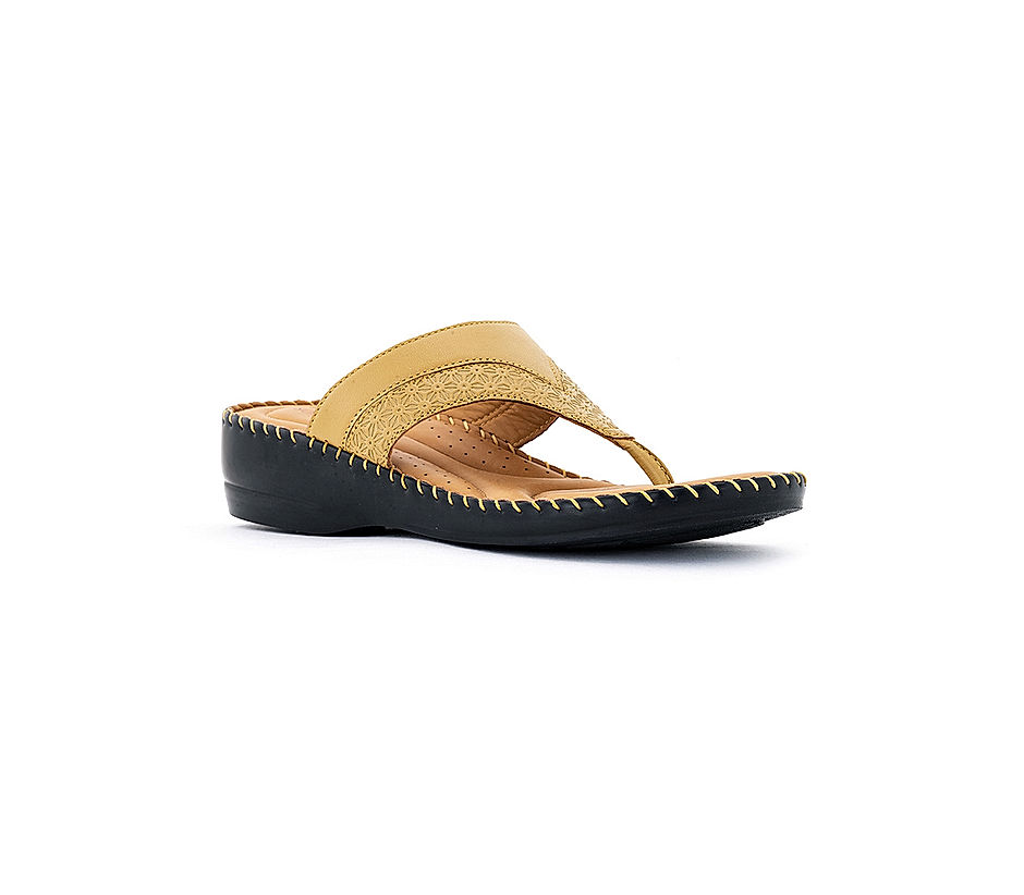 KHADIM Softouch Yellow Leather Wedge Heel Slip On Sandal for Women 2181918