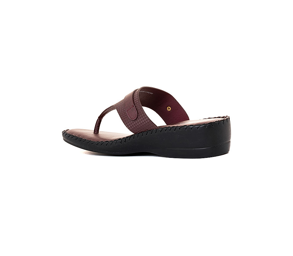 KHADIM Softouch Burgundy Wedge Heel Slip On Sandal for Women 2661395