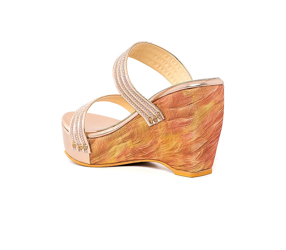 KHADIM Cleo Rose Gold High Heel Wedge Slip On Sandal for Women 278372