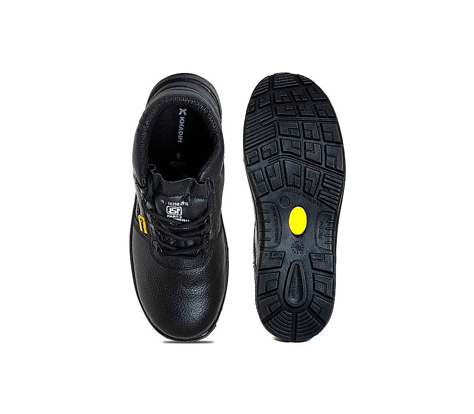 KHADIM Black Leather Industrial Labour Safety Shoe for Men 2892546