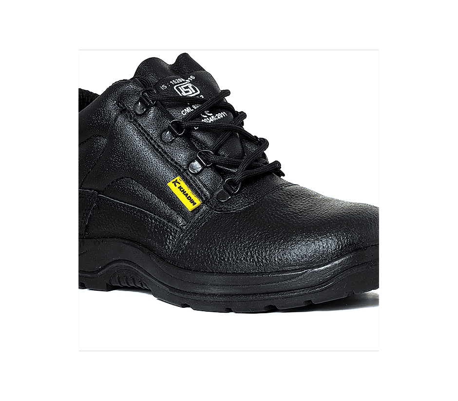KHADIM Black Leather Industrial Labour Safety Shoe for Men 2892546