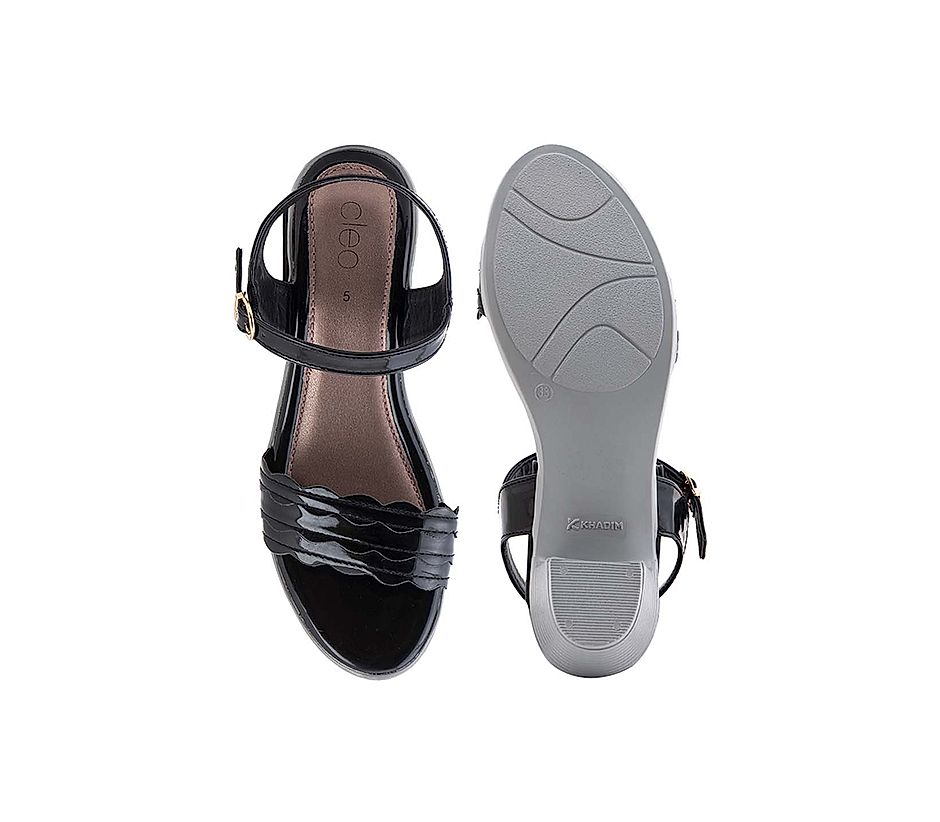 KHADIM Cleo Black Block Heel Sandal for Women (3453206)