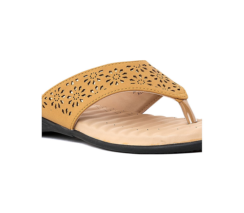 KHADIM Softouch Buff Yellow Flat Slip On Sandal for Women 3453438