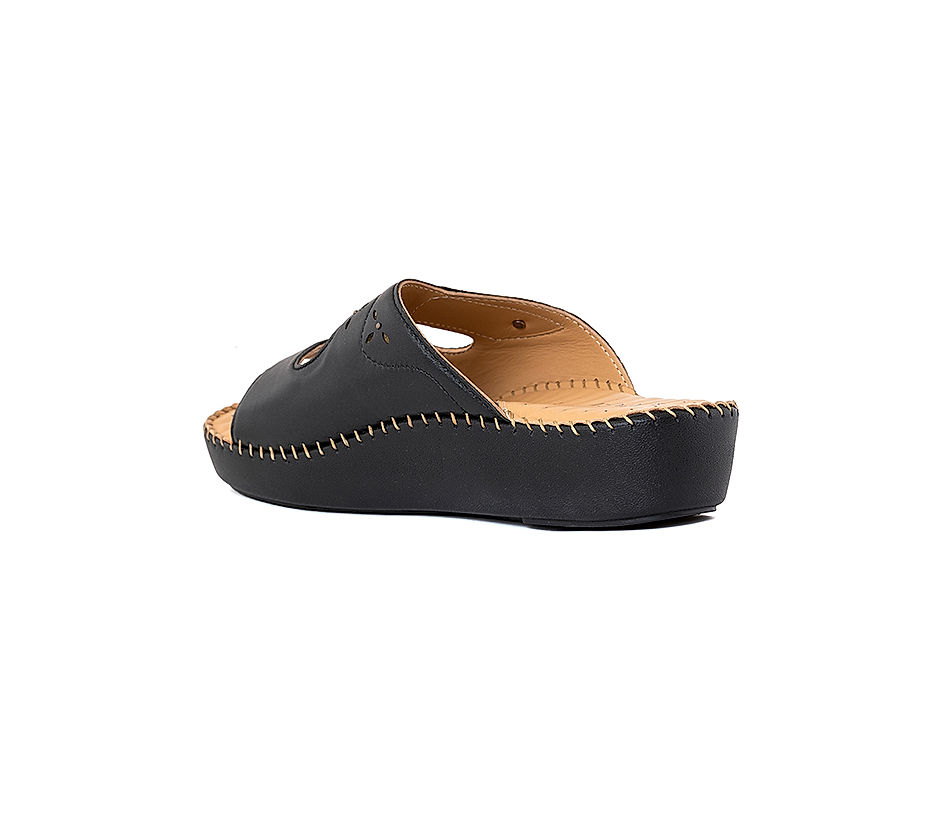 KHADIM Black Platform Heel Slip On Sandal for Women 4991236