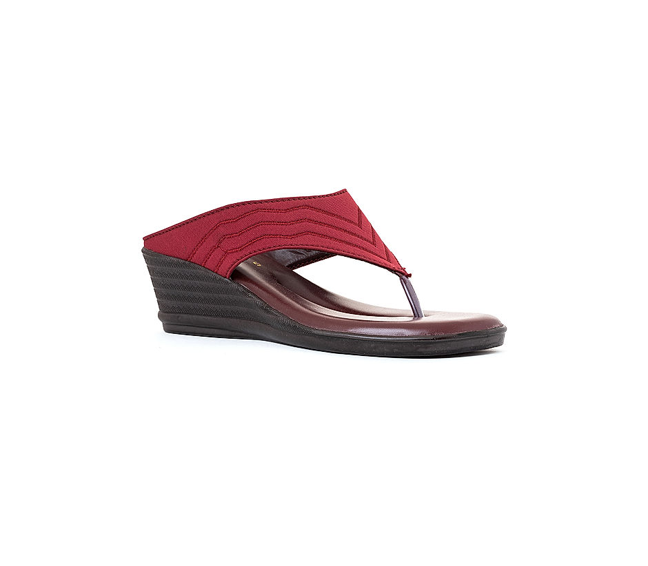 KHADIM Maroon Red Wedge Heel Slip On Sandal for Women 5150635