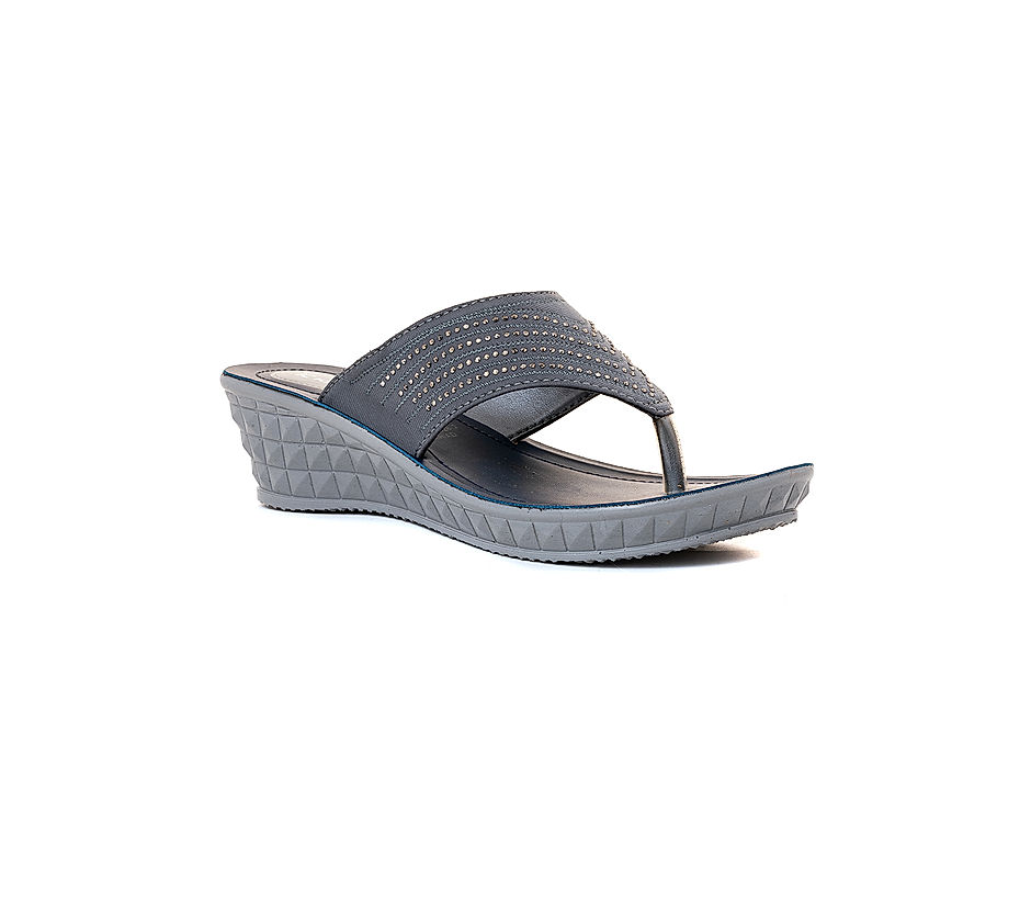 KHADIM Grey Wedge Heel Slip On Sandal for Women 5260652