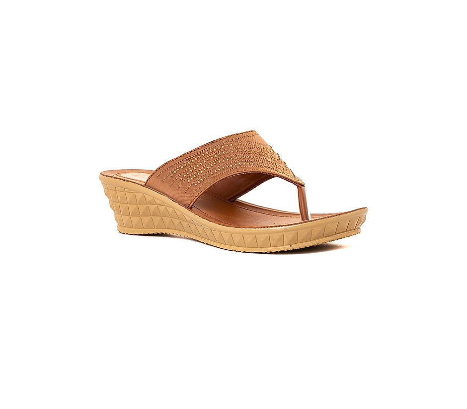 KHADIM Brown Wedge Heel Slip On Sandal for Women 5260653