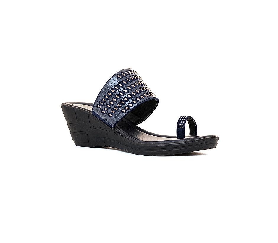 KHADIM Navy Blue Wedge Heel Slip On Sandal for Women 5320719