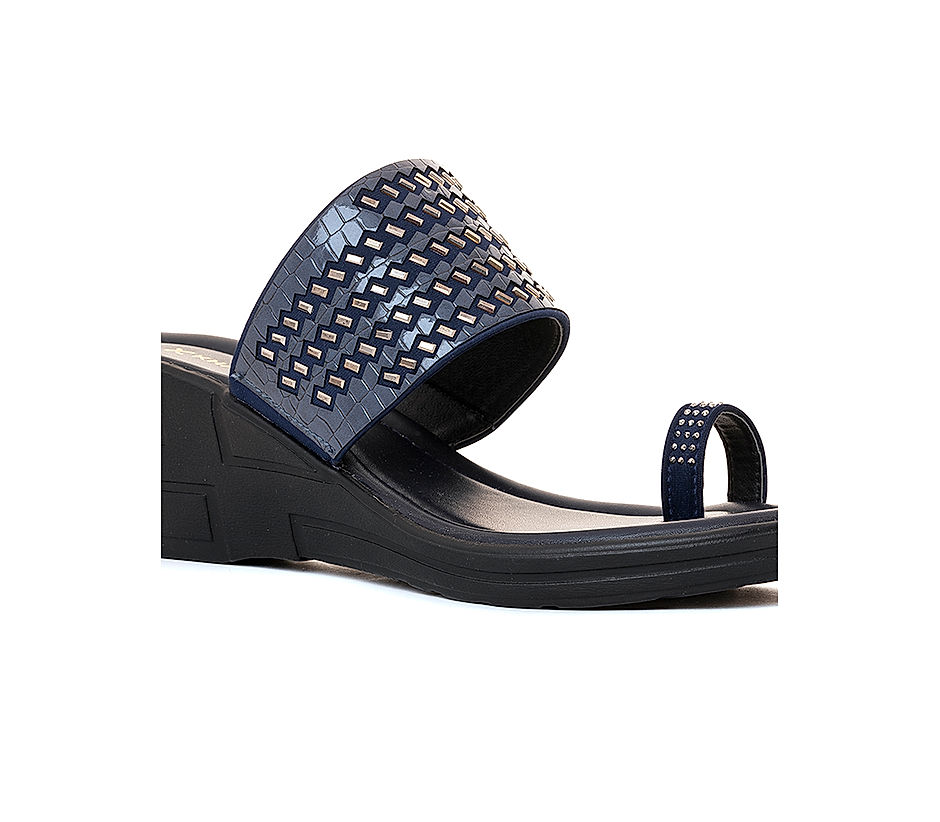 KHADIM Navy Blue Wedge Heel Slip On Sandal for Women 5320719