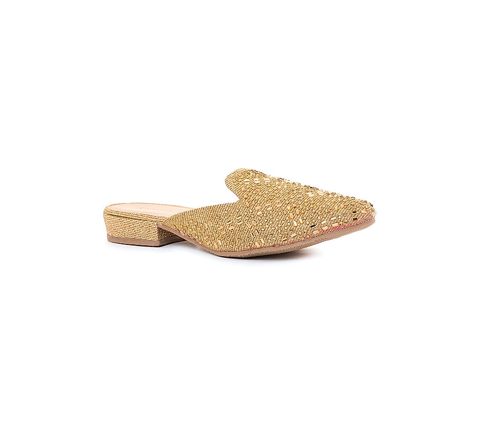 Khadim Gold Flat Mules for Women